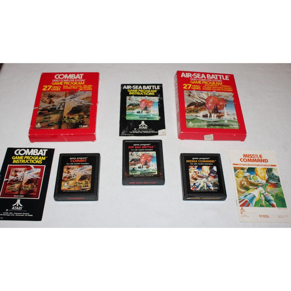 vintage Atari 2600 games lot of 3 Combat Air-Sea Battle Missile Command w/ boxes